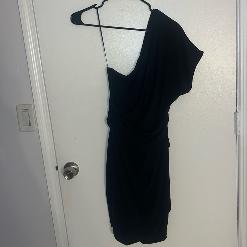 Black mini dress Express. one shoulder, zip side